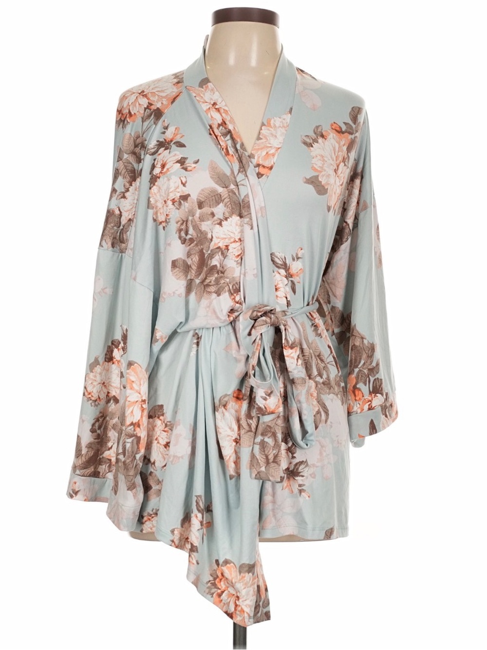 Linea Donatella Sage Floral Tie Waist Short Cardigan Robe
